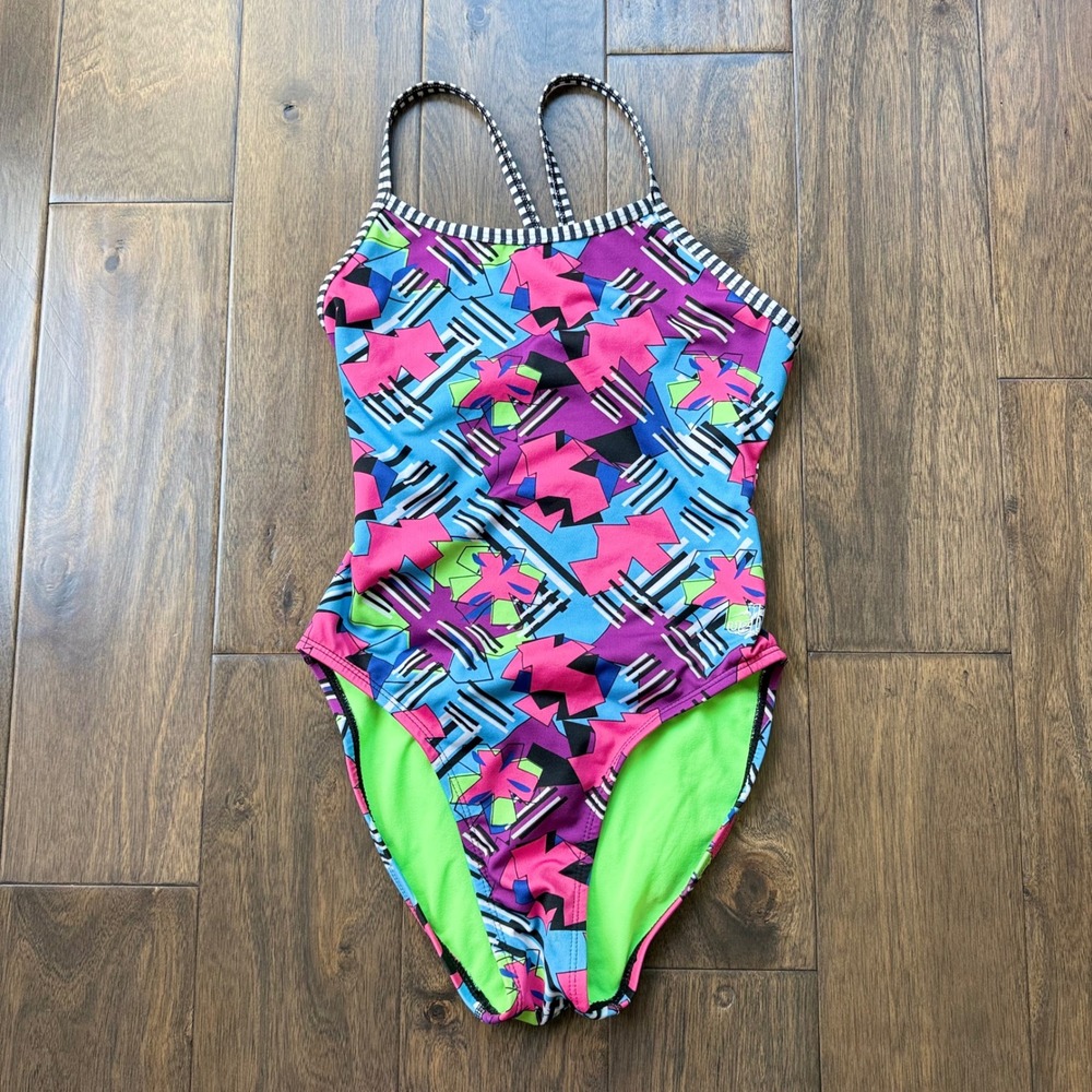 Dolfin Uglies One Piece Swimsuit Womens 32 Multicolor Excellent Geometric Print